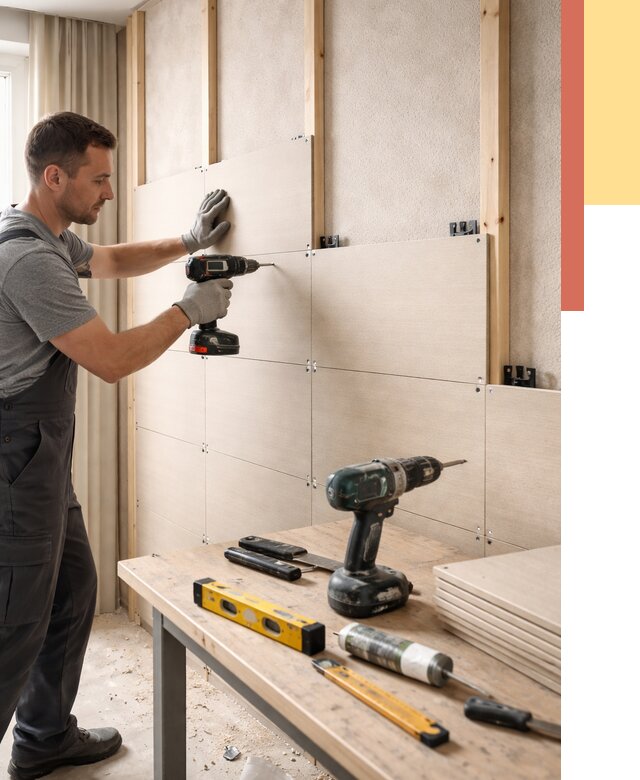 Монтаж МДФ панелей на стены в Туле от 1271 руб. под ключ | ОТДЕЛОЧНИК-Тул