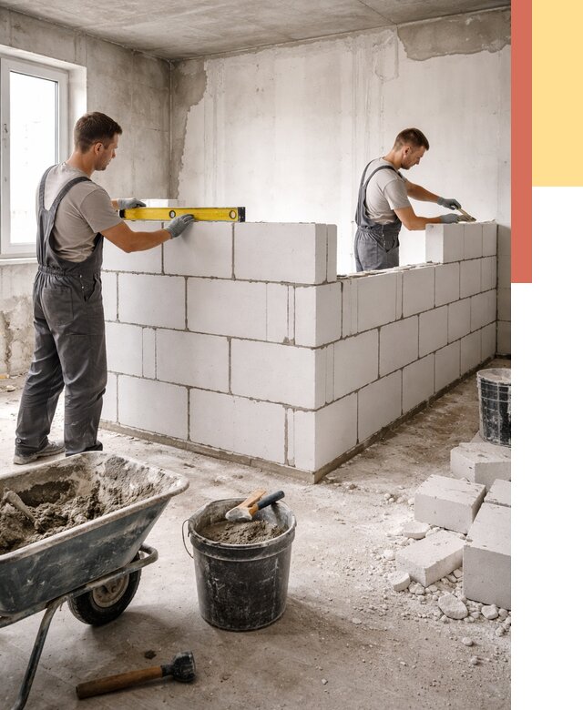 Кладка перегородок из ПГП в Туле от 2542 руб./м2 — монтаж и возведение под ключ | ОТДЕЛОЧНИК-Тул