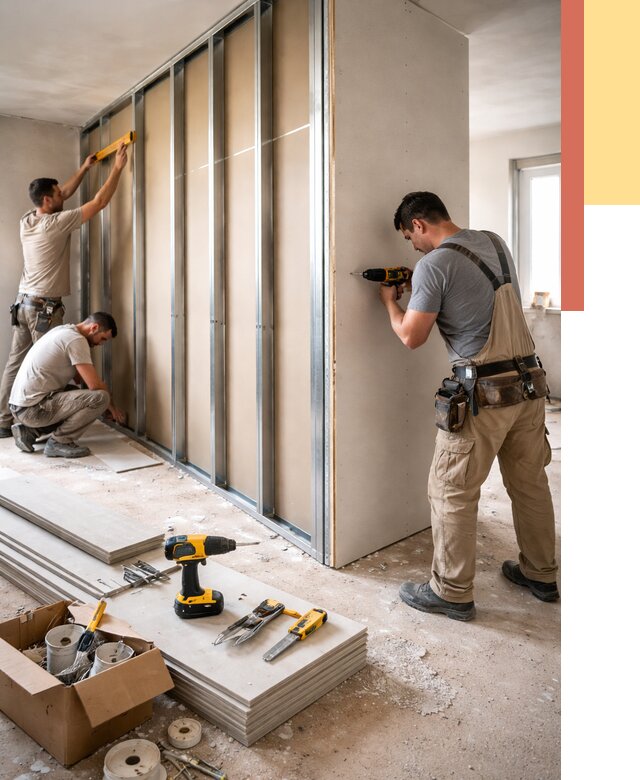 Монтаж однослойной перегородки из гипсокартона в Туле от 661 руб. | ОТДЕЛОЧНИК-Тул