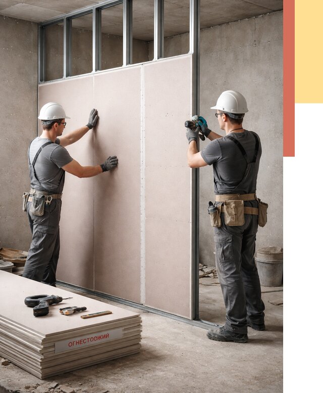 Перегородка из огнестойкого гипсокартона в Туле от 1881 руб. под ключ | ОТДЕЛОЧНИК-Тул