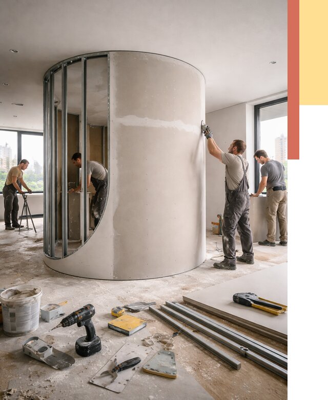 Радиусная перегородка из гипсокартона в Туле от 2949 руб. под ключ | ОТДЕЛОЧНИК-Тул