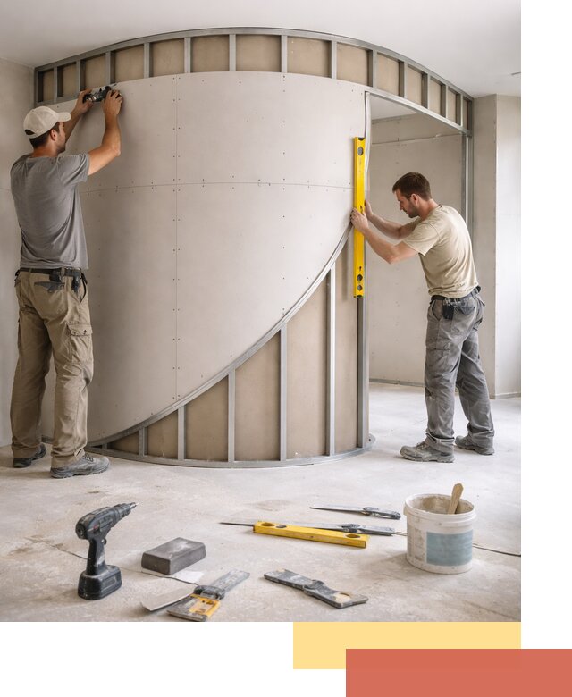 Радиусная перегородка из гипсокартона в Туле под ключ