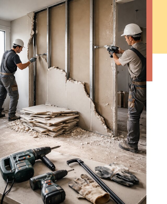 Демонтаж перегородки из гипсокартона в Туле от 1220 руб. быстро и недорого | ОТДЕЛОЧНИК-Тул