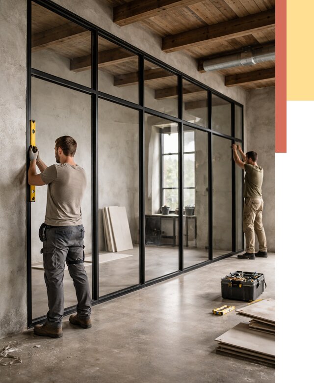 Стеклянные перегородки лофт в Туле от 10677 руб. под ключ | ОТДЕЛОЧНИК-Тул