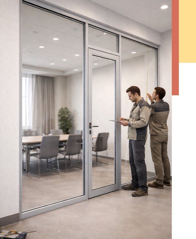 Установка и монтаж алюминиевых перегородок со стеклом в Туле от 8339 руб. | ОТДЕЛОЧНИК-Тул