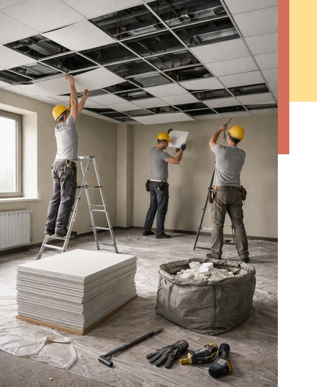 Демонтаж потолка Армстронг в Туле от 4576 руб. быстро и недорого | ОТДЕЛОЧНИК-Тул