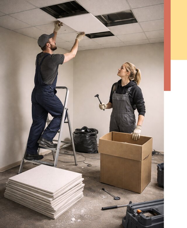 Демонтаж потолочной плитки в Туле от 4576 руб. быстро и недорого | ОТДЕЛОЧНИК-Тул