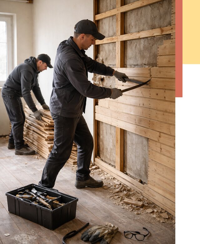 Демонтаж вагонки в Туле от 3864 руб/м2 — быстро и недорого | ОТДЕЛОЧНИК-Тул