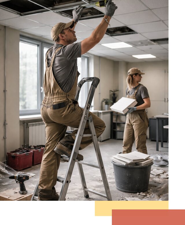 Ремонт потолка Армстронг и замена плит в Туле