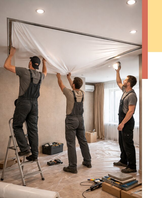 Монтаж ПВХ натяжного потолка в Туле от 3559 руб. под ключ | ОТДЕЛОЧНИК-Тул