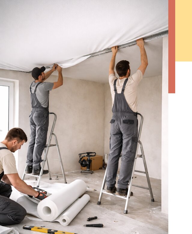 Монтаж тканевого натяжного потолка в Туле от 3559 руб. под ключ | ОТДЕЛОЧНИК-Тул