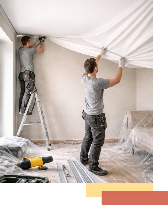 Монтаж тканевого натяжного потолка в Туле недорого и быстро