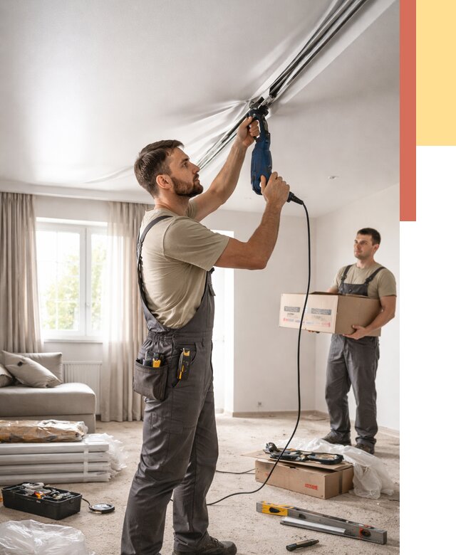 Монтаж сатинового натяжного потолка в Туле от 3559 руб. | Быстро, недорого — ОТДЕЛОЧНИК-Тул