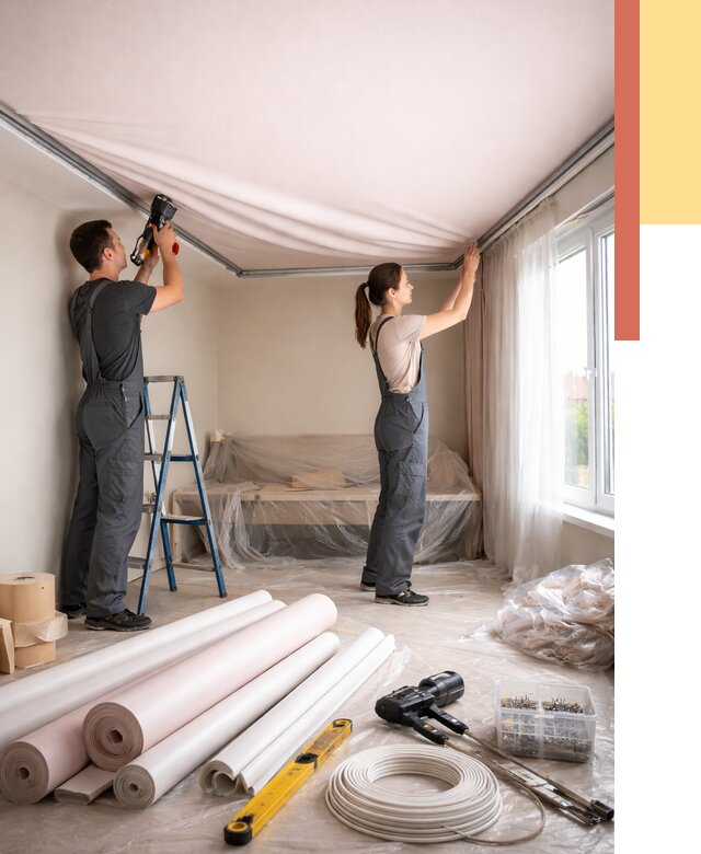 Монтаж цветного натяжного потолка в Туле от 4271 руб/м² — быстро и недорого | ОТДЕЛОЧНИК-Тул