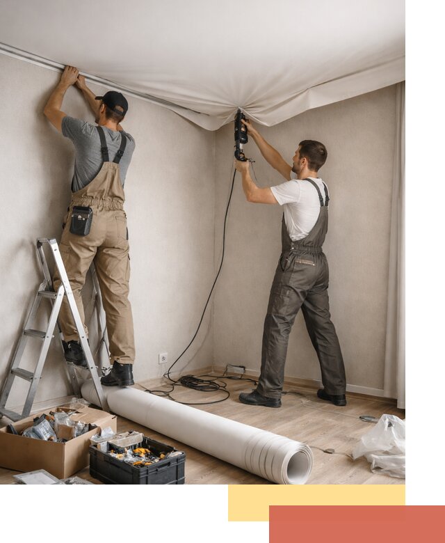 Монтаж цветного натяжного потолка в Туле за один день