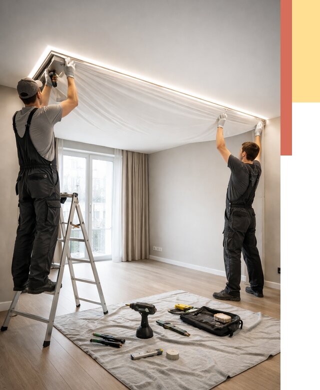 Монтаж парящего натяжного потолка в Туле от 4576 руб. быстро и недорого | ОТДЕЛОЧНИК-Тул