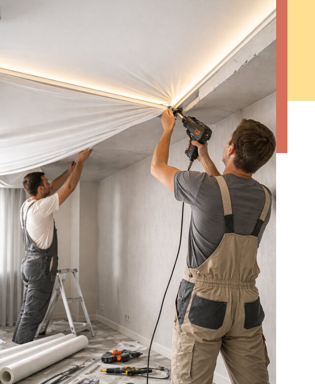 Монтаж натяжного потолка с подсветкой в Туле от 966 руб. | ОТДЕЛОЧНИК-Тул