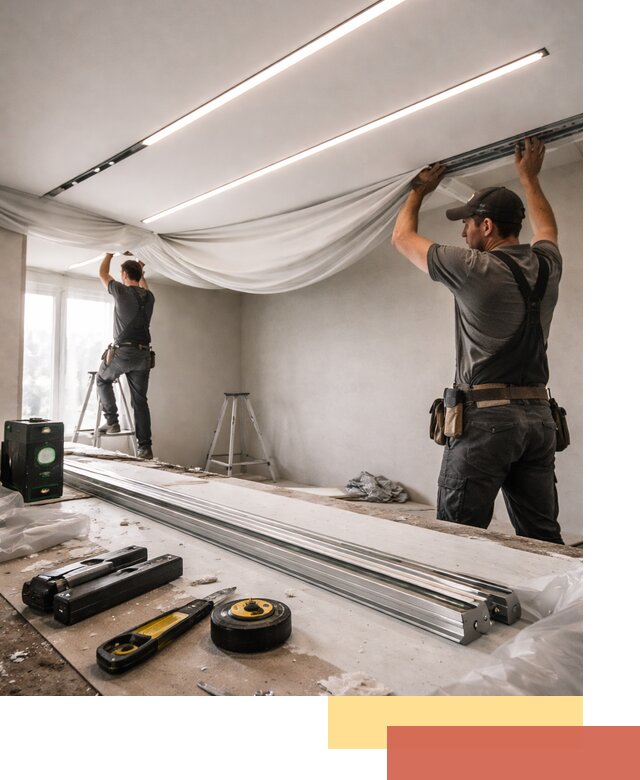 Монтаж натяжных потолков со световыми линиями в Туле