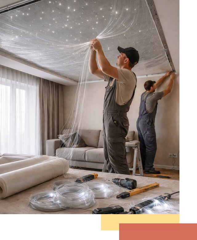 Монтаж натяжного потолка «Звездное небо» в Туле