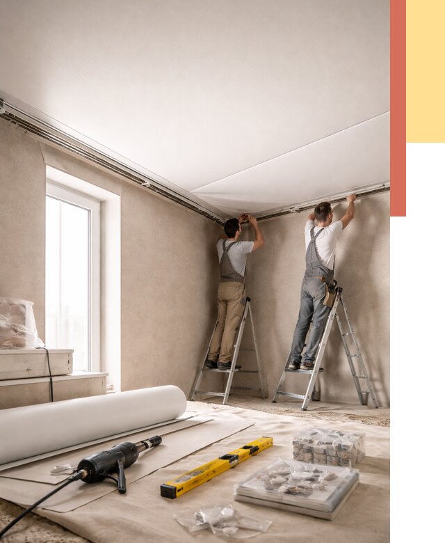 Монтаж натяжного потолка в спальне в Туле от 3864 руб. под ключ | ОТДЕЛОЧНИК-Тул