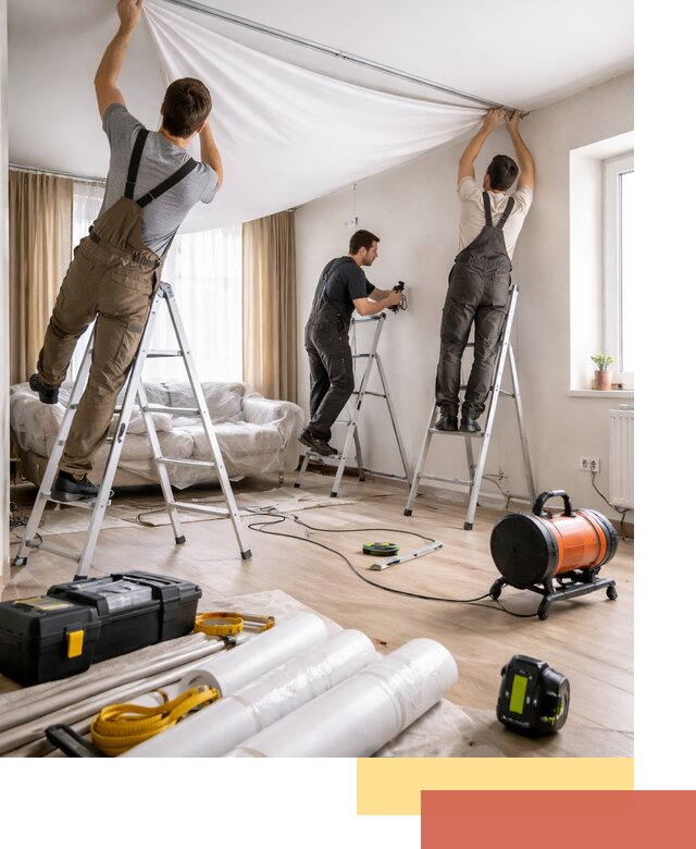 Монтаж натяжного потолка в гостиной в Туле