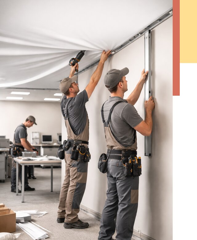 Монтаж натяжного потолка в офисе в Туле от 458 руб/м² — быстро и недорого | ОТДЕЛОЧНИК-Тул