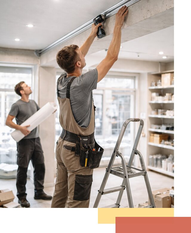 Монтаж натяжных потолков в магазине в Туле