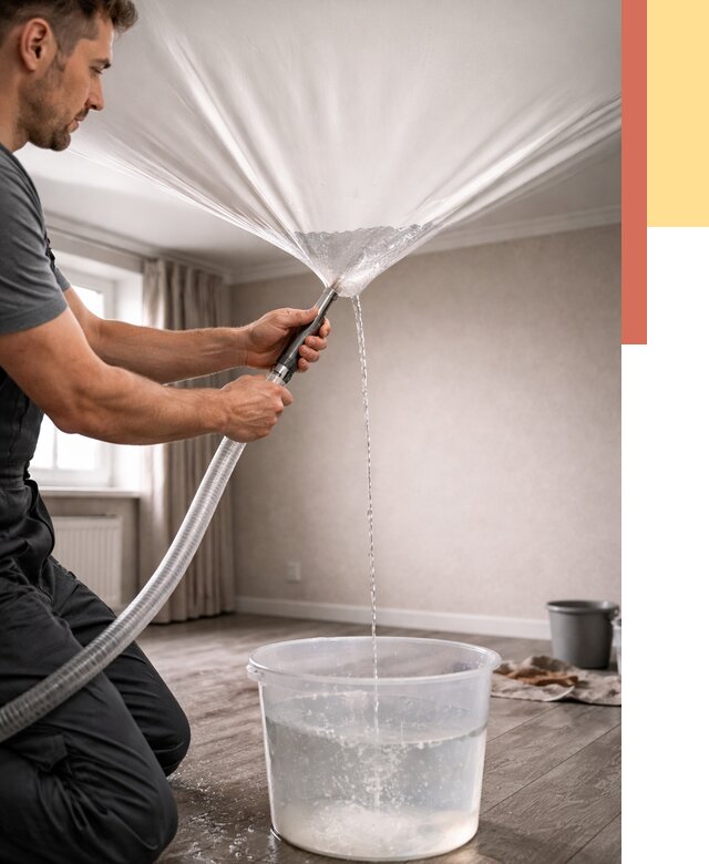 Слив воды с натяжного потолка в Туле от 2542 руб. быстро и недорого | ОТДЕЛОЧНИК-Тул