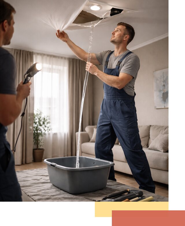 Слив воды с натяжного потолка в Туле быстро и аккуратно