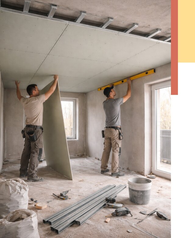 Одноуровневый потолок из гипсокартона в Туле от 763 руб. — монтаж под ключ | ОТДЕЛОЧНИК-Тул